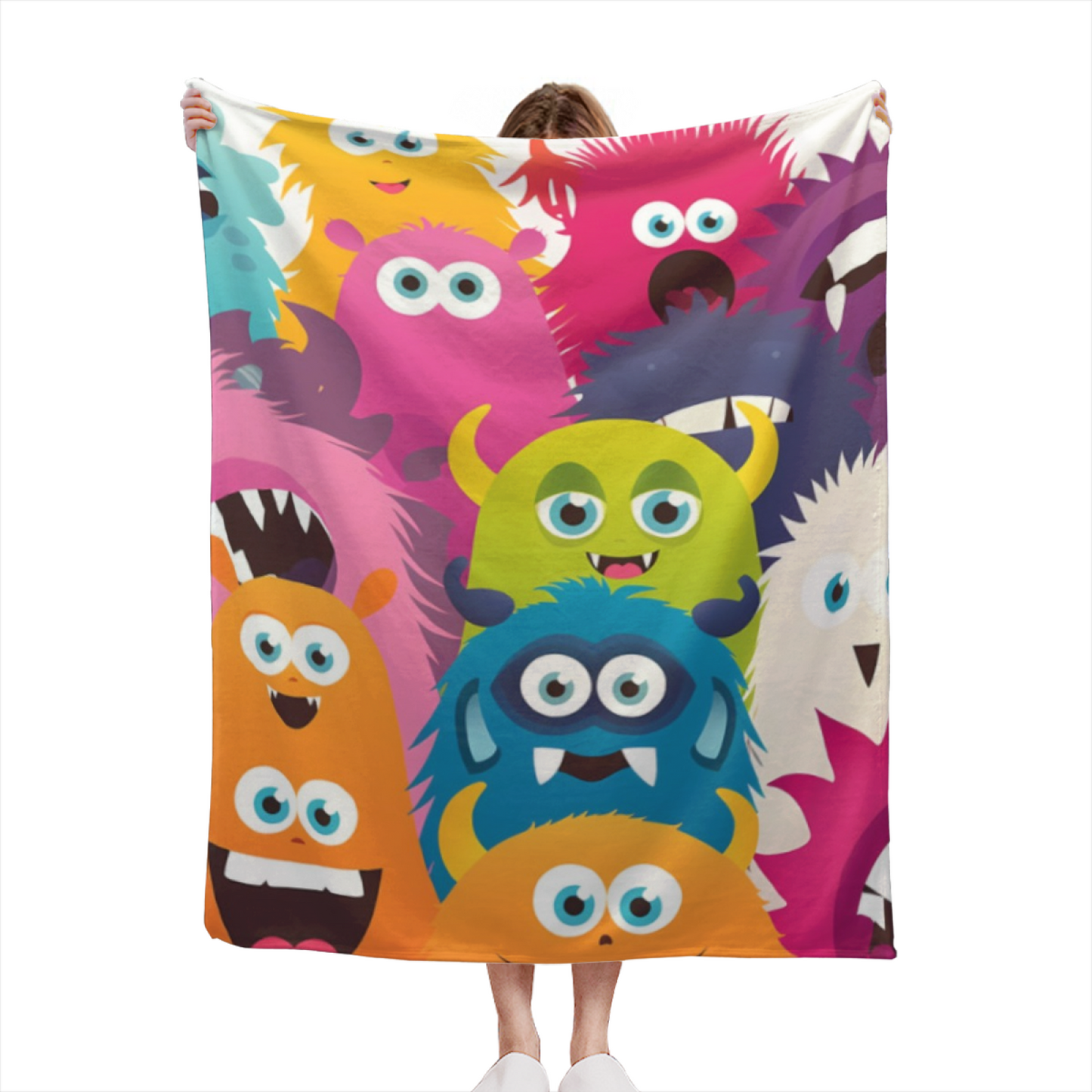 Colorful Cartoon Monsters Flannel Throw Blanket ¨C Fun Multicolor Character Design