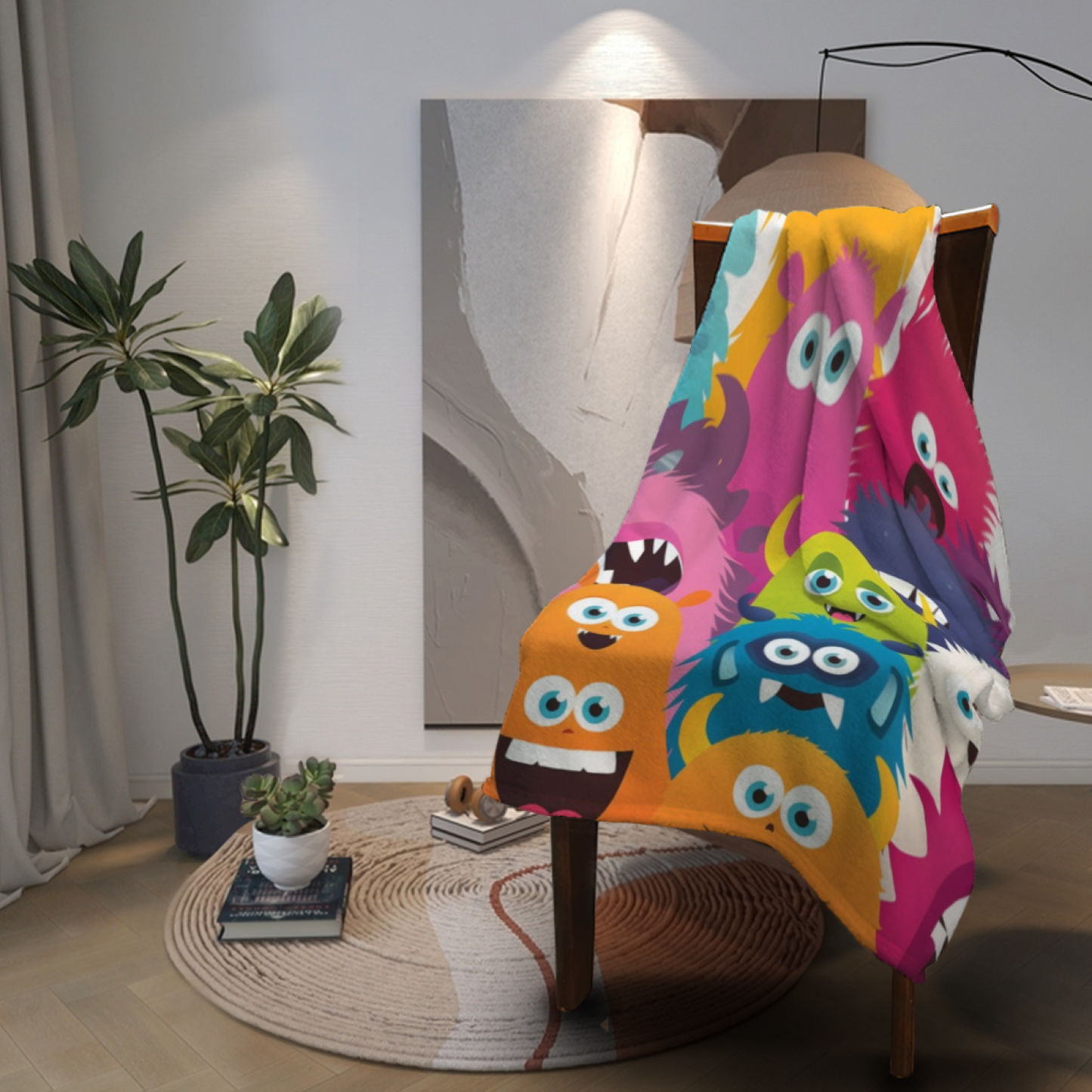 Colorful Cartoon Monsters Flannel Throw Blanket ¨C Fun Multicolor Character Design