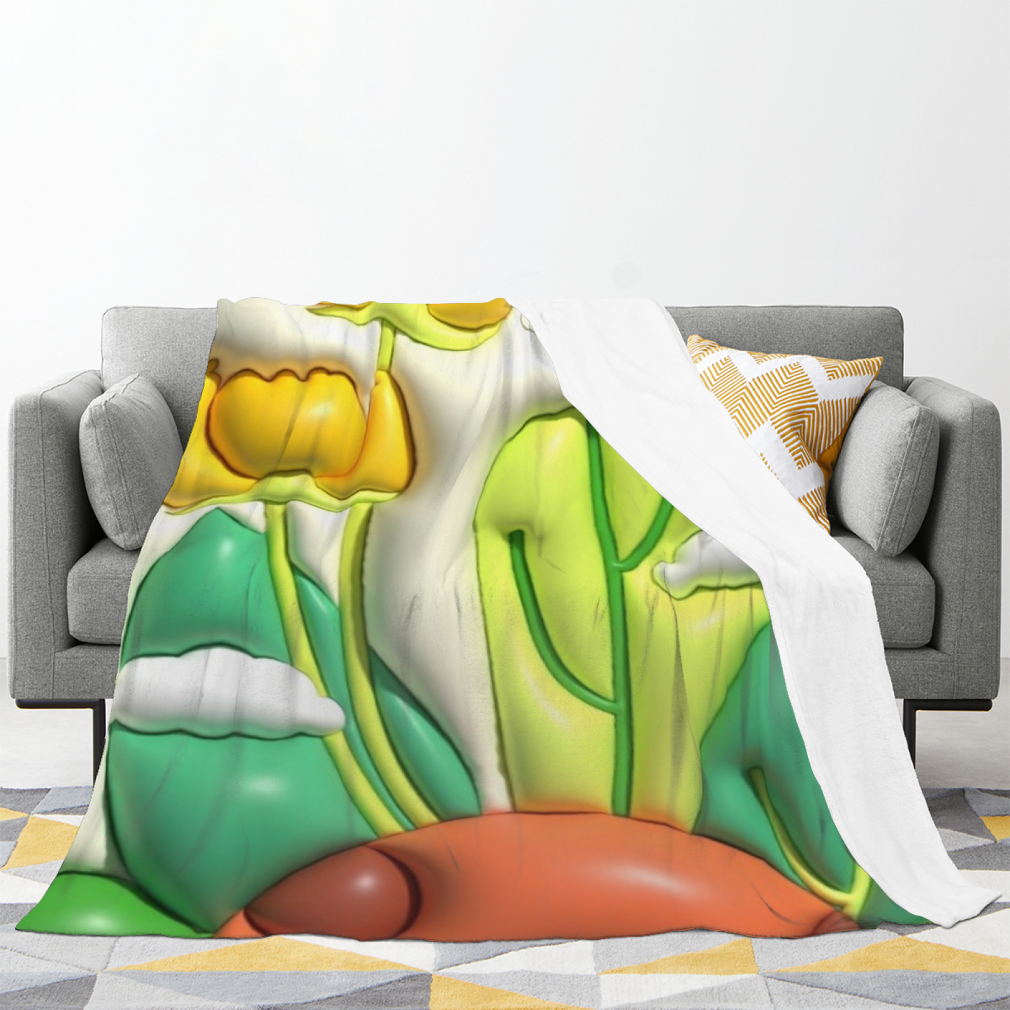 Retro Botanical Flannel Throw Blanket ¨C Cactus, Flowers and Desert-Inspired Art