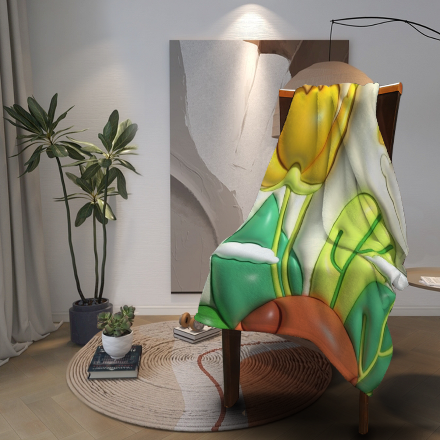 Retro Botanical Flannel Throw Blanket ¨C Cactus, Flowers and Desert-Inspired Art