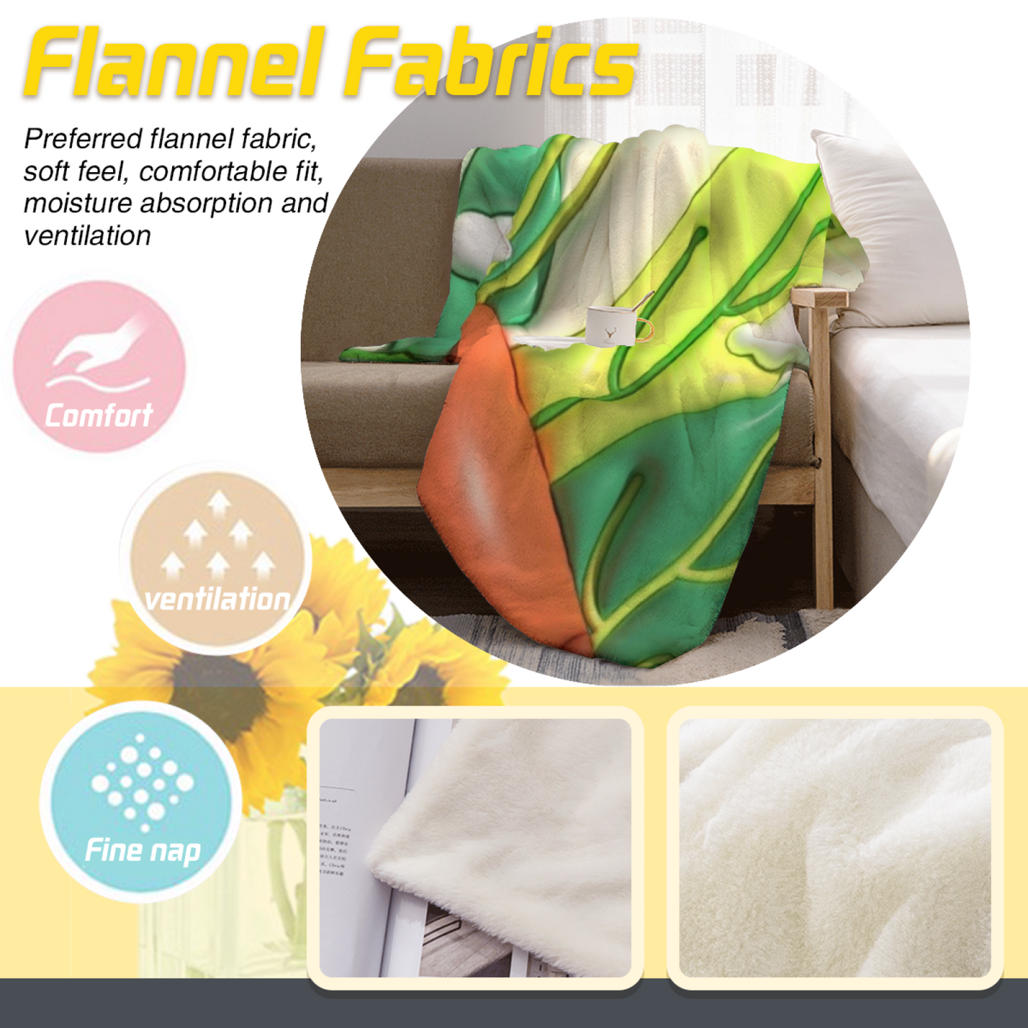 Retro Botanical Flannel Throw Blanket ¨C Cactus, Flowers and Desert-Inspired Art