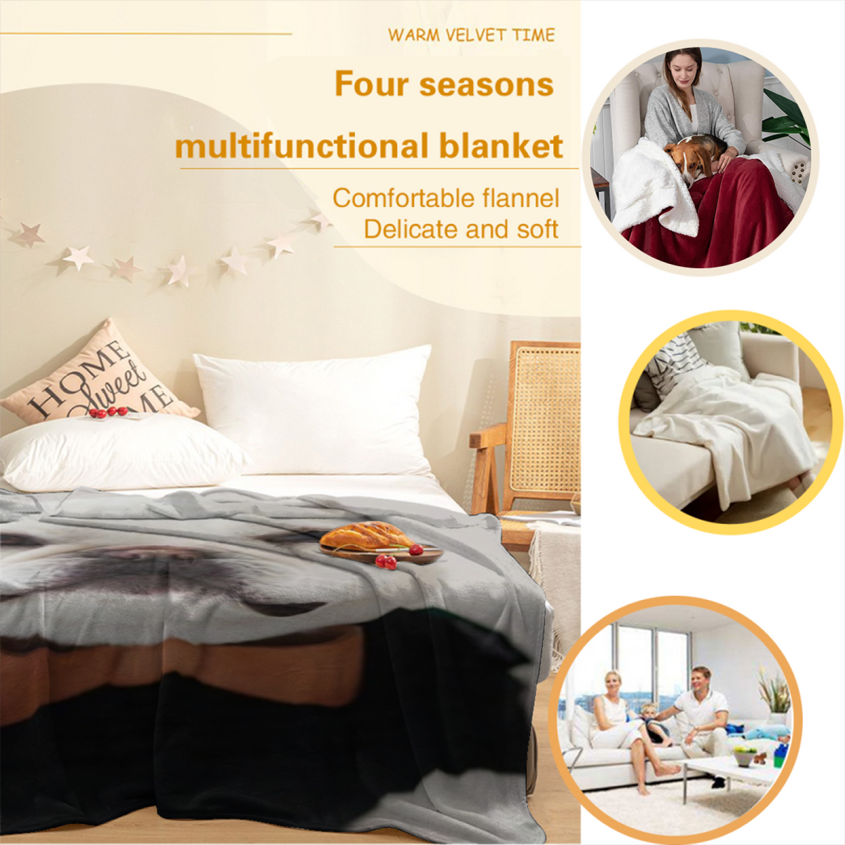 Velvet Rhythm Soft Neutral Dreamy Cozy Flannel Bed Blanket