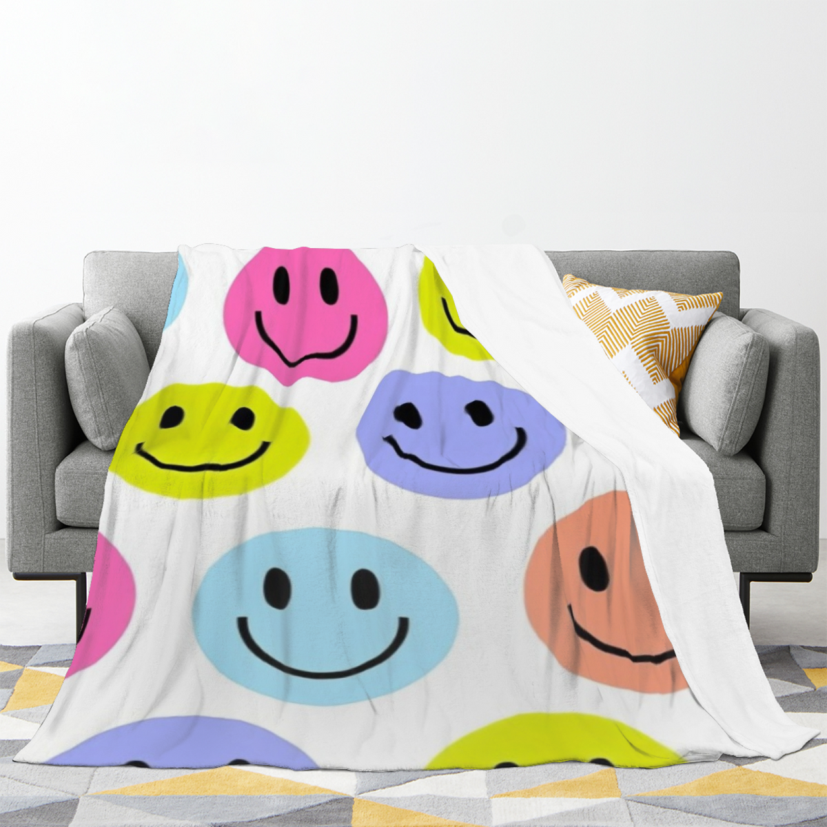 Rainbow Smiley Pop All-Season Flannel Blanket