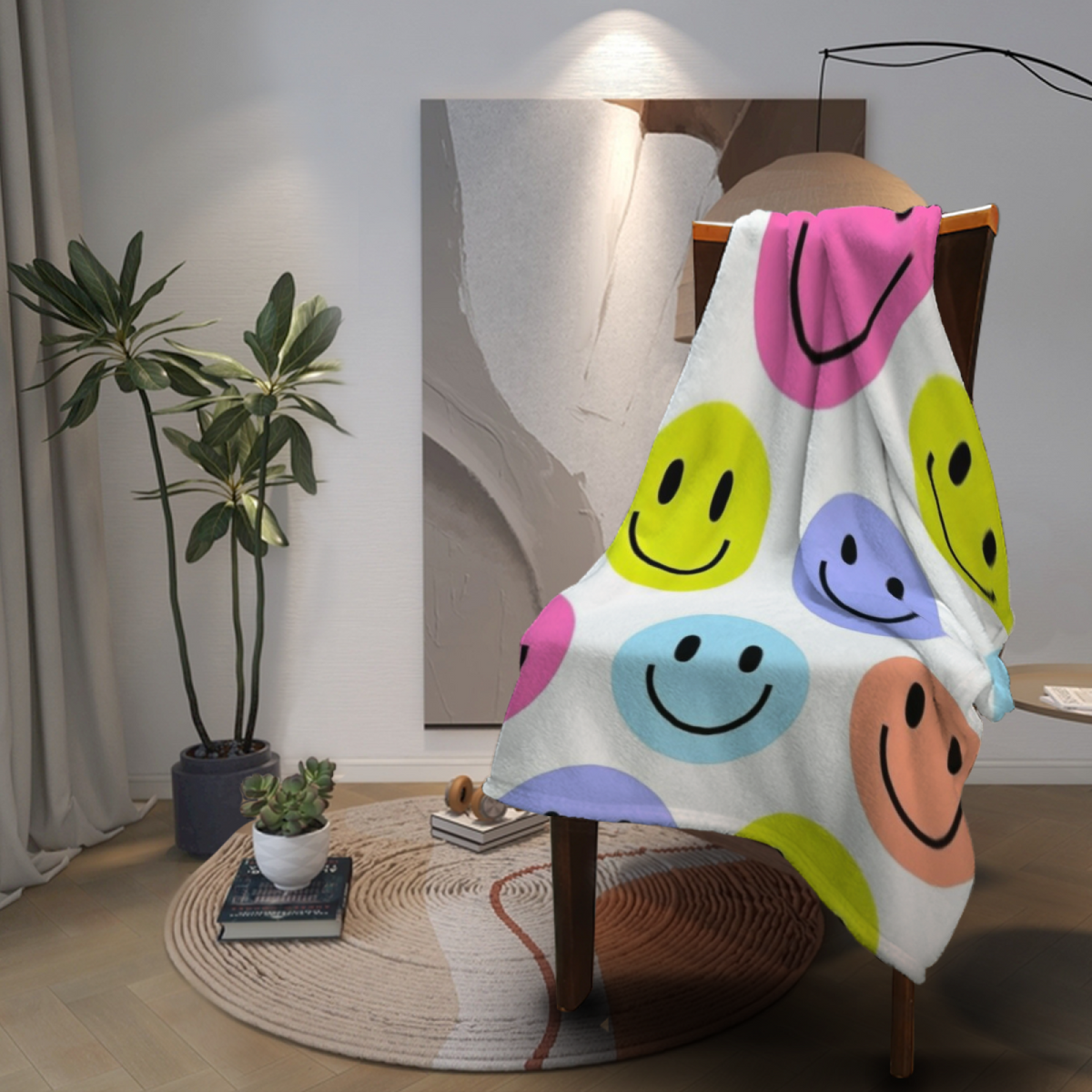 Rainbow Smiley Pop All-Season Flannel Blanket