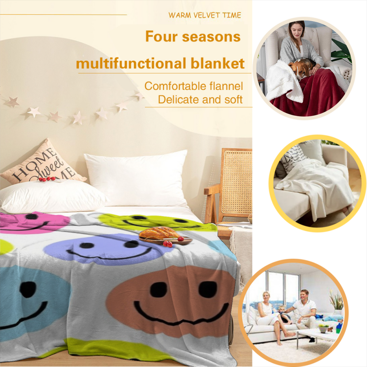 Rainbow Smiley Pop All-Season Flannel Blanket