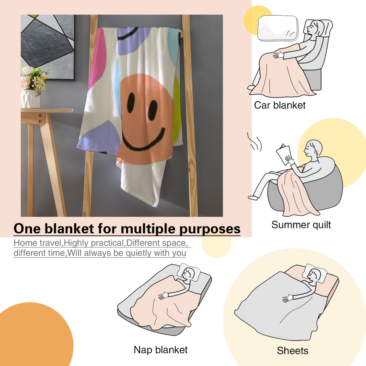 Rainbow Smiley Pop All-Season Flannel Blanket