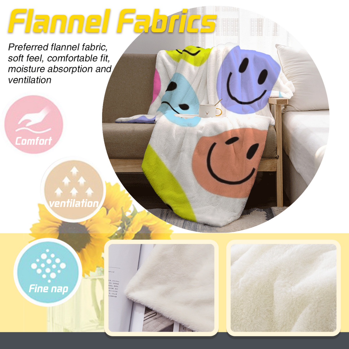 Rainbow Smiley Pop All-Season Flannel Blanket