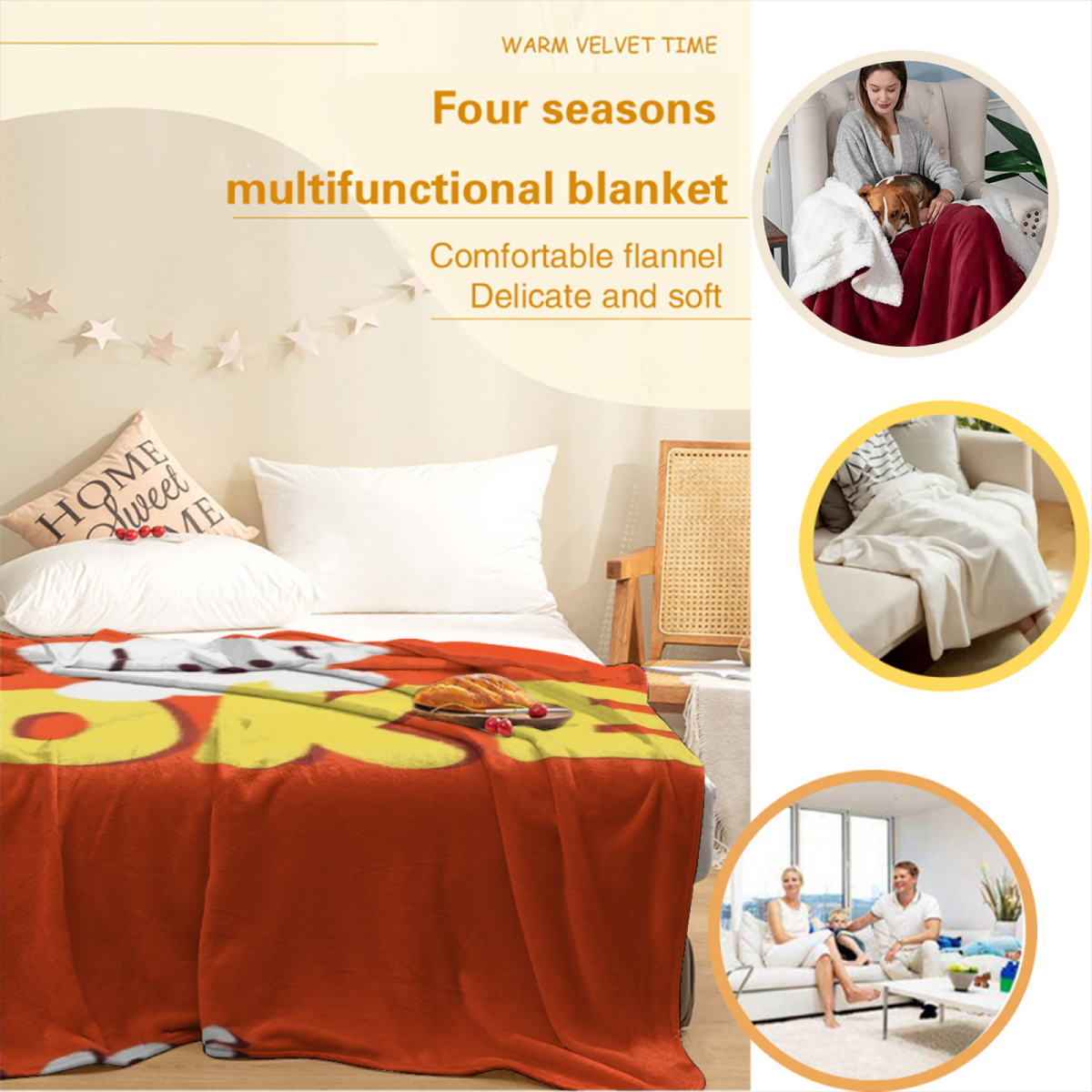 Marigold Jubilee Pastel Multicolor Modern Art Flannel Throw Blanket