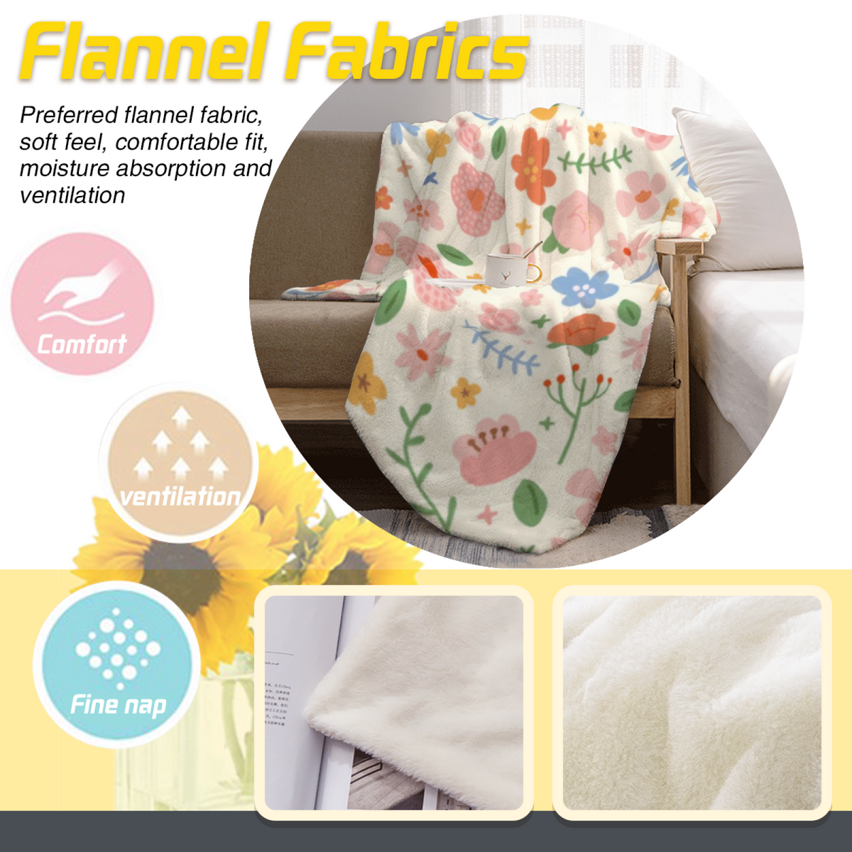 Ivory Dawn Petal Decorative Flannel Blanket
