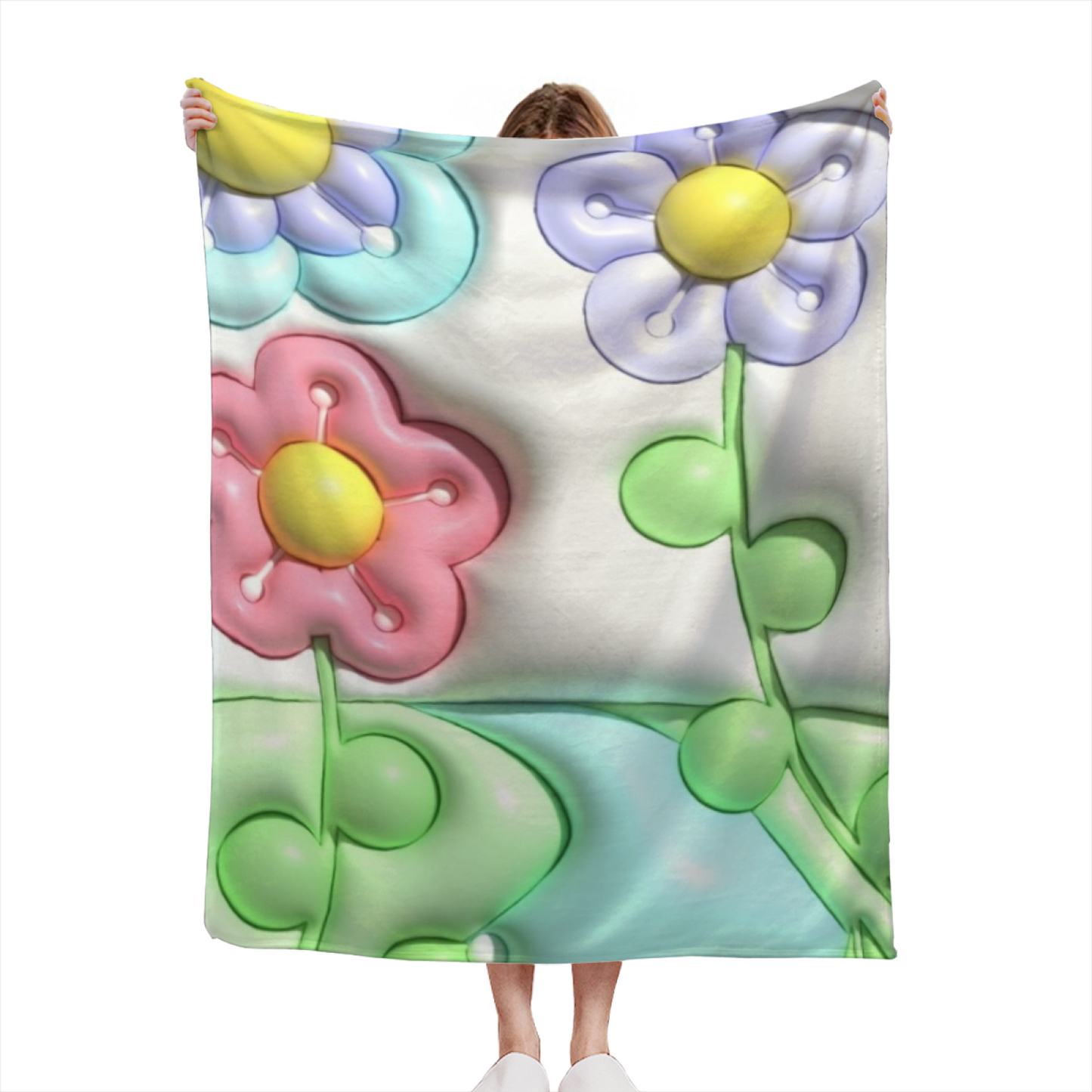Pastel Flower Flannel Throw Blanket ¨C Colorful Soft Botanical Pattern