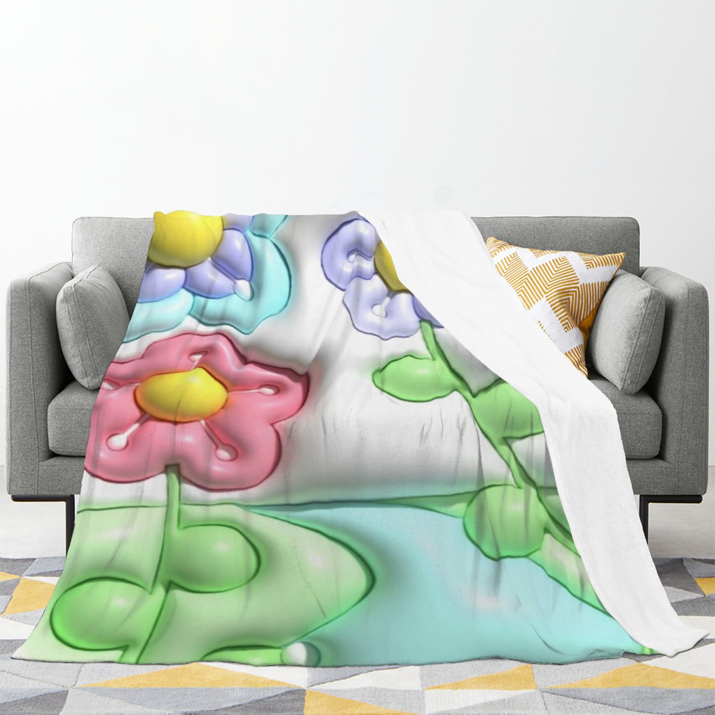 Pastel Flower Flannel Throw Blanket ¨C Colorful Soft Botanical Pattern