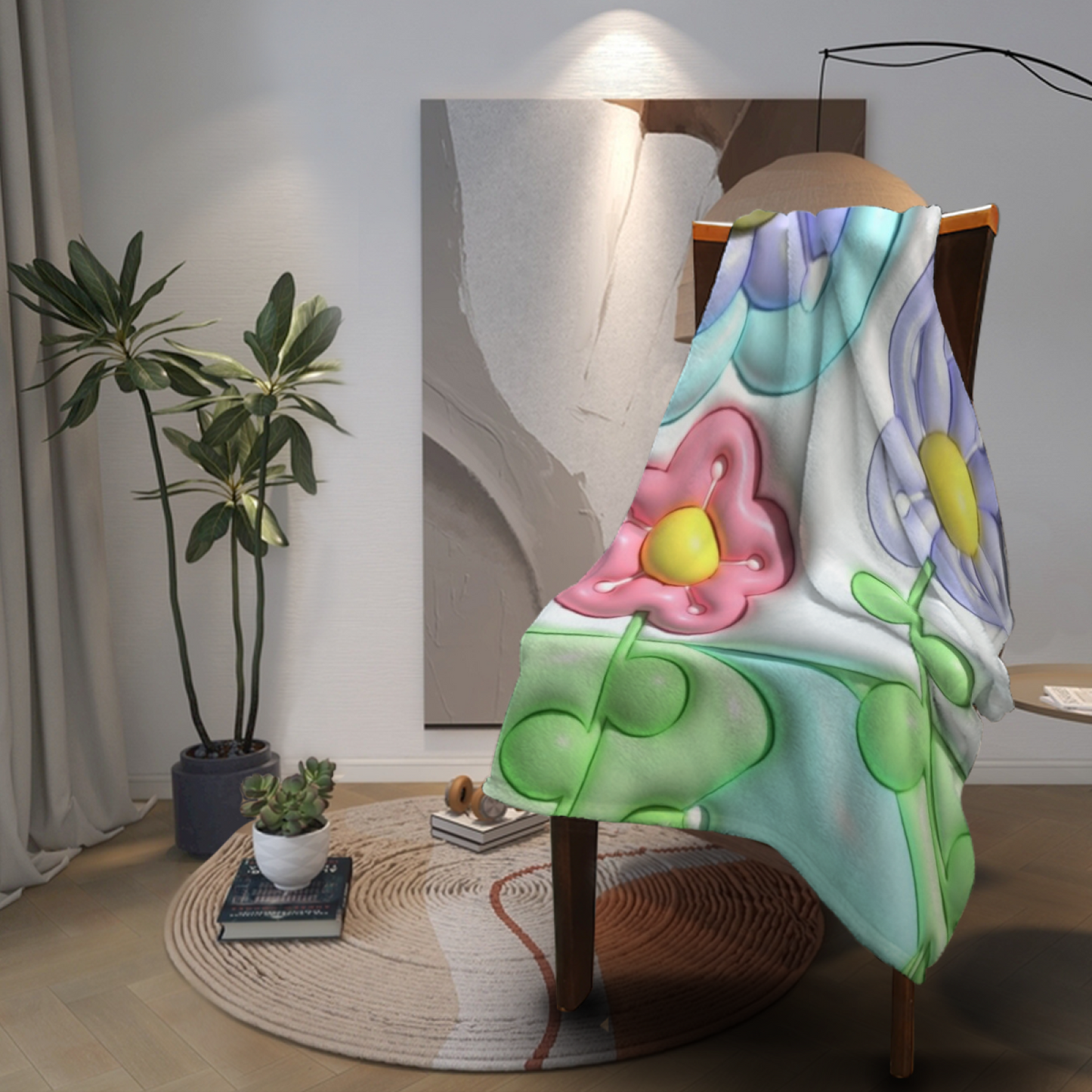 Pastel Flower Flannel Throw Blanket ¨C Colorful Soft Botanical Pattern