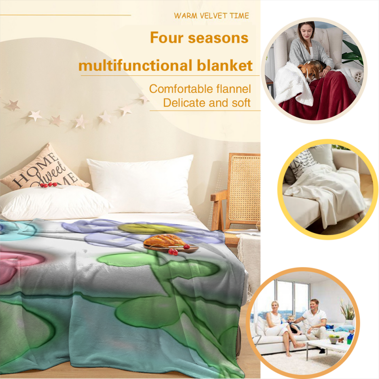 Pastel Flower Flannel Throw Blanket ¨C Colorful Soft Botanical Pattern