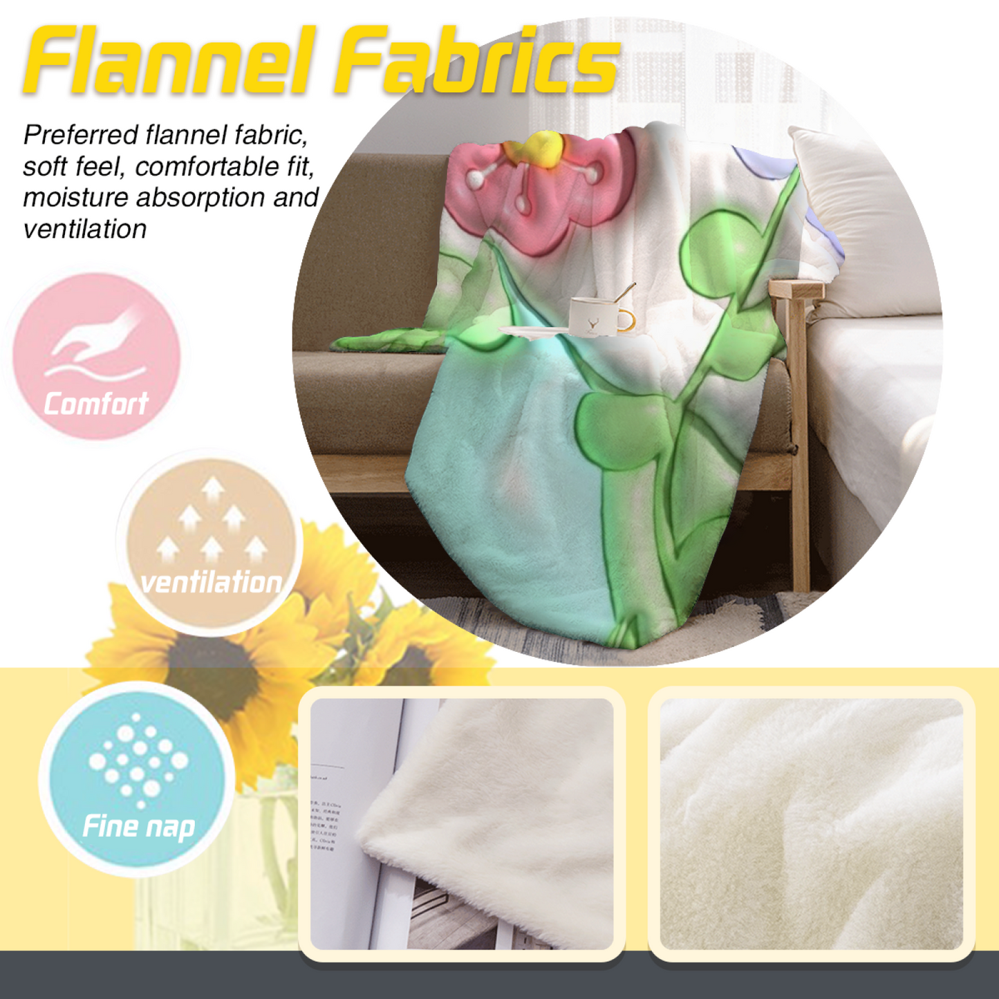 Pastel Flower Flannel Throw Blanket ¨C Colorful Soft Botanical Pattern