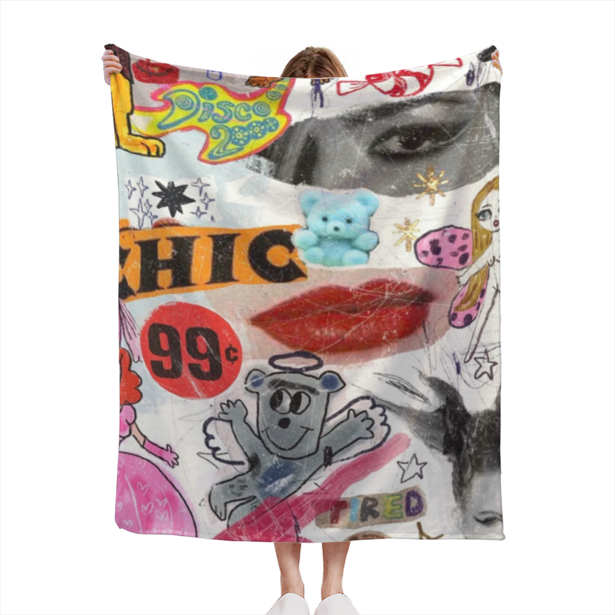 Cosmic Lagoon Expressive Print Cozy Flannel Bed Blanket in Soft Neutral