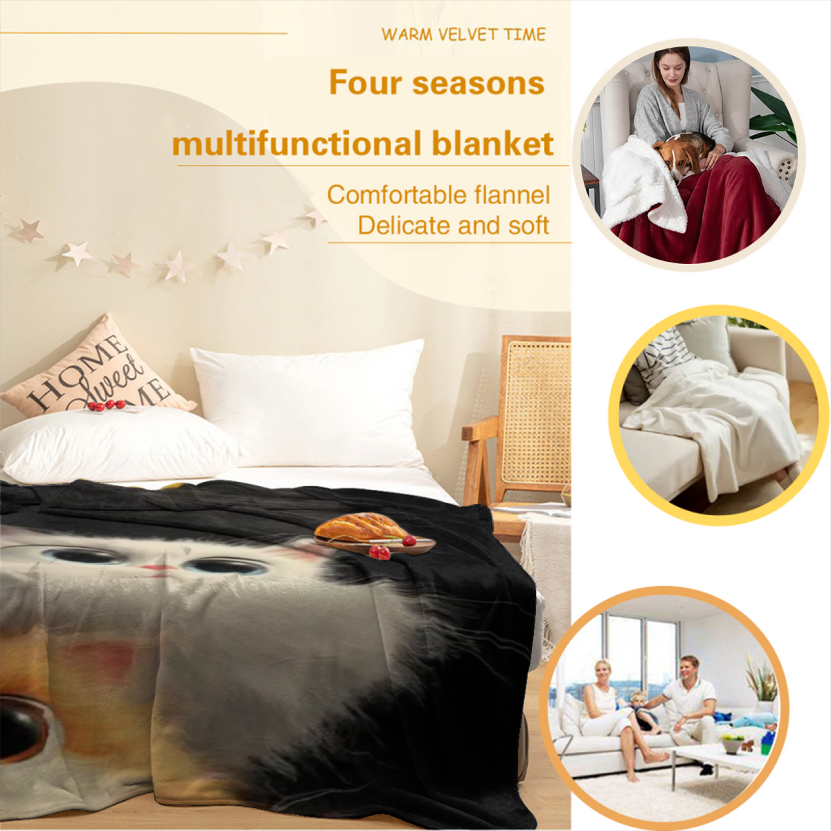 Earthy Neutral Marigold Sprout Soft Flannel Blanket ¨C Contemporary Pattern