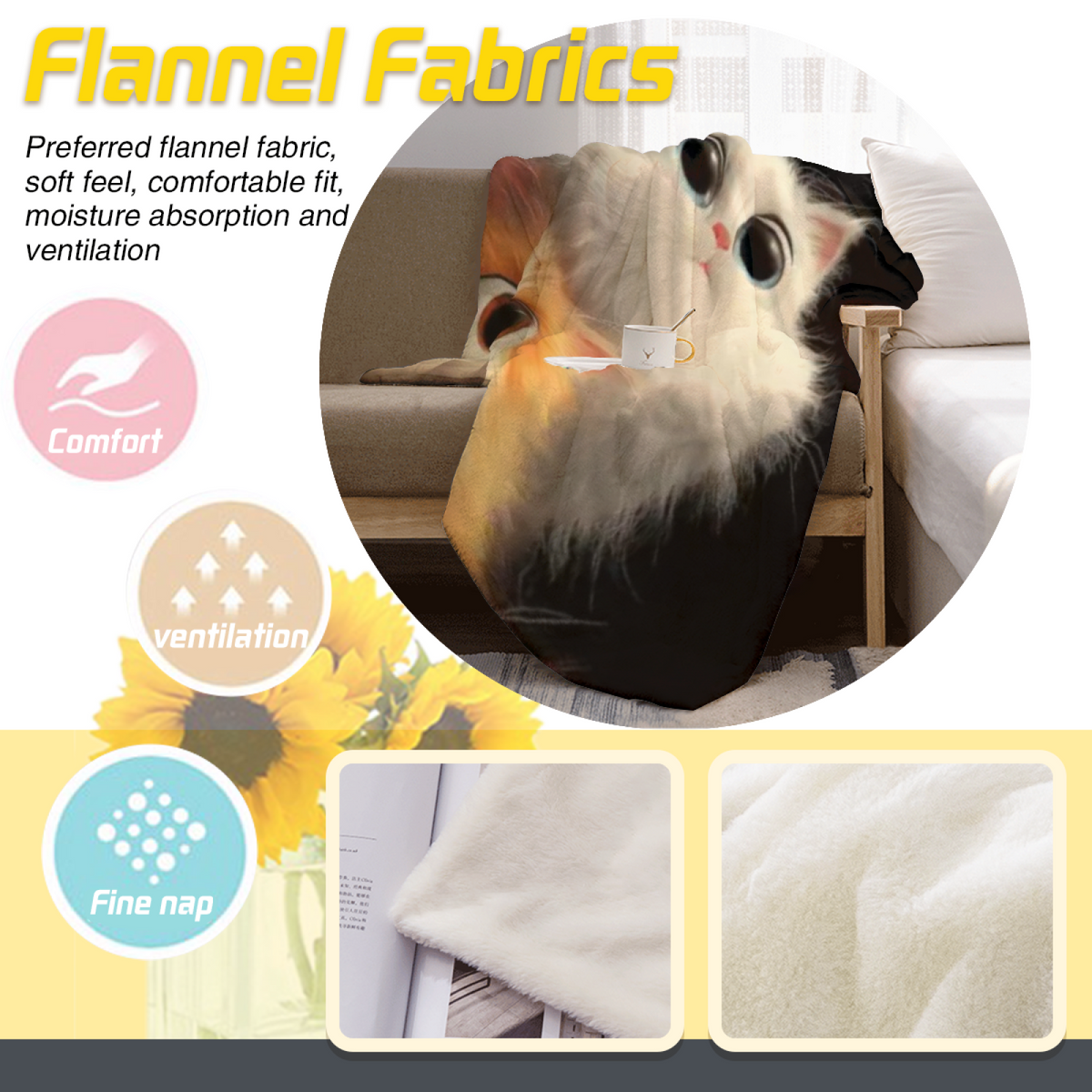 Earthy Neutral Marigold Sprout Soft Flannel Blanket ¨C Contemporary Pattern