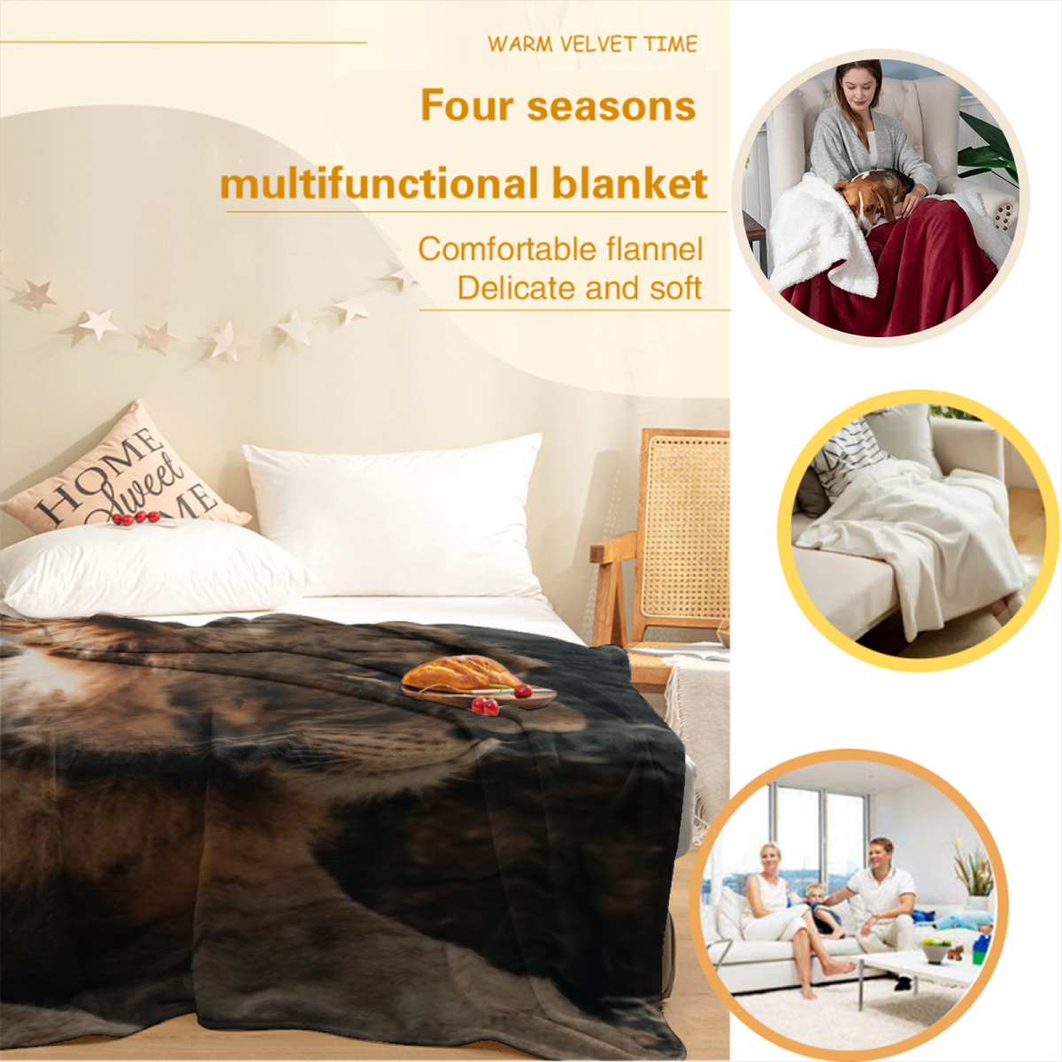 Dreamy Soft Neutral Velvet Echo All-Season Flannel Blanket