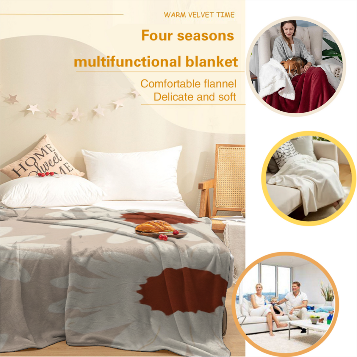 Golden Muse Statement Pattern Decorative Flannel Blanket