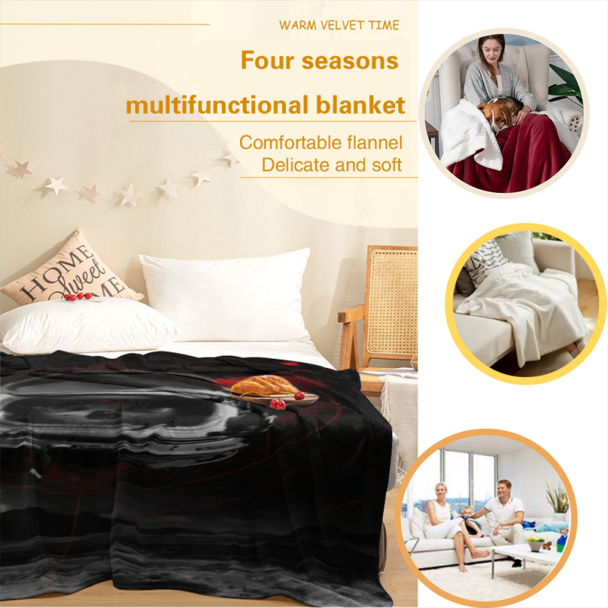 Earthy Neutral Marigold Mosaic Lightweight Flannel Throw ¨C Contemporary Pattern