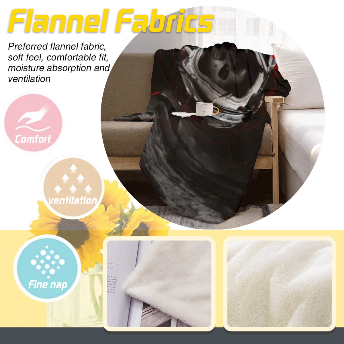 Earthy Neutral Marigold Mosaic Lightweight Flannel Throw ¨C Contemporary Pattern