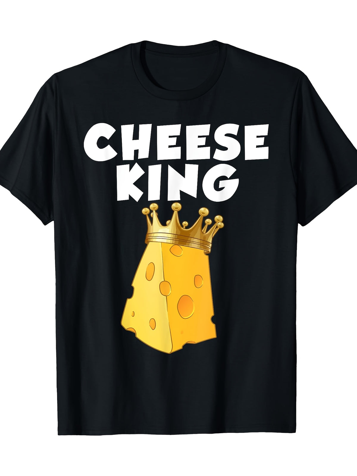 Men's "Cheese King" Graphic Tee - 100% Cotton, 220g - Fun Yellow Cheese & Crown Design, Short Sleeve, Round Neck - Ideal for Casual Wear