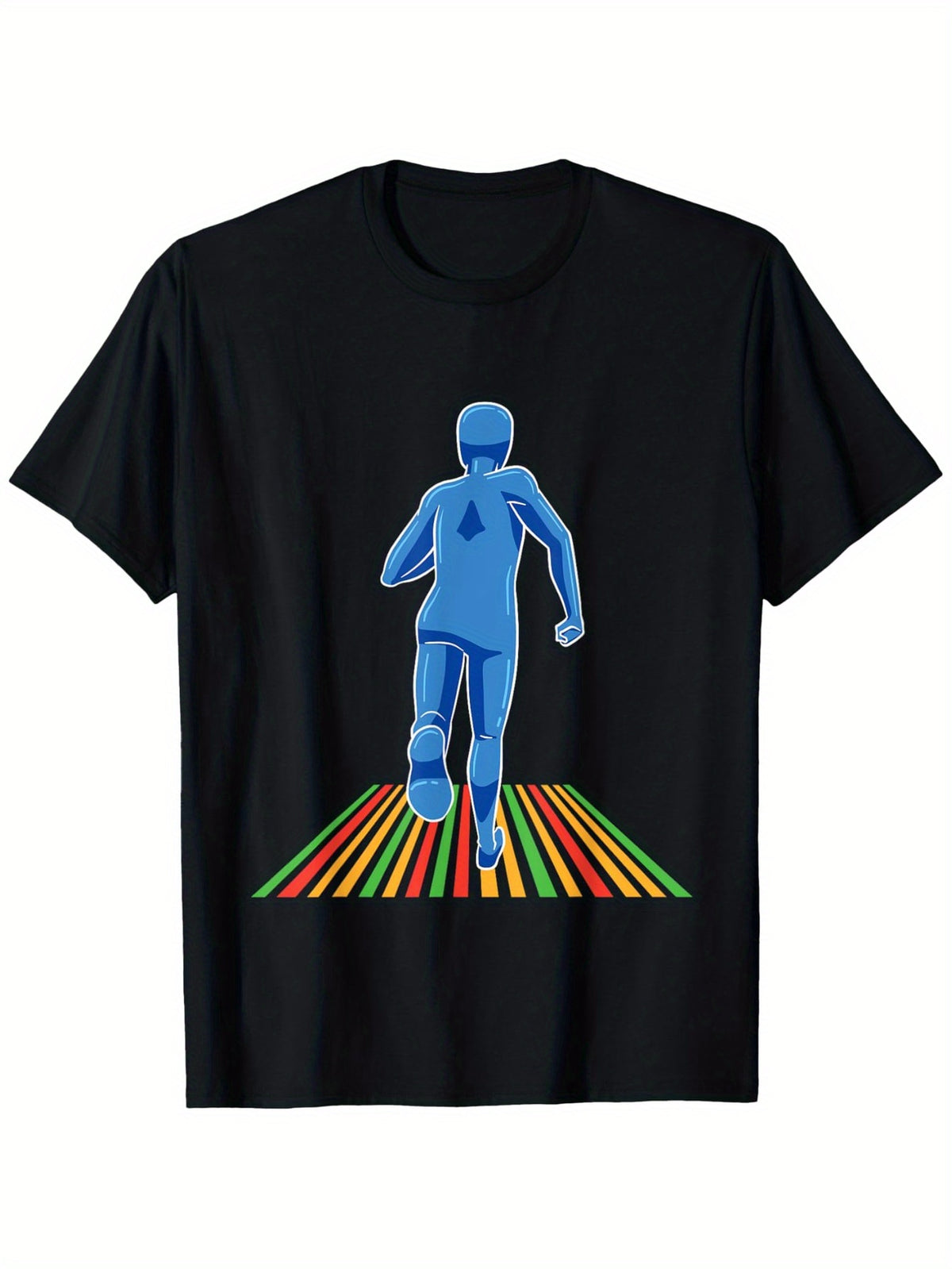 Men's NYC Marathon Runner Graphic Tee - 100% Cotton, Breathable & Lightweight Crew Neck T-Shirt with Stylish Blue Running Figure Design, Perfect for Summer Outdoors, Casual Wear, and Fitness - Sizes S to 3XL