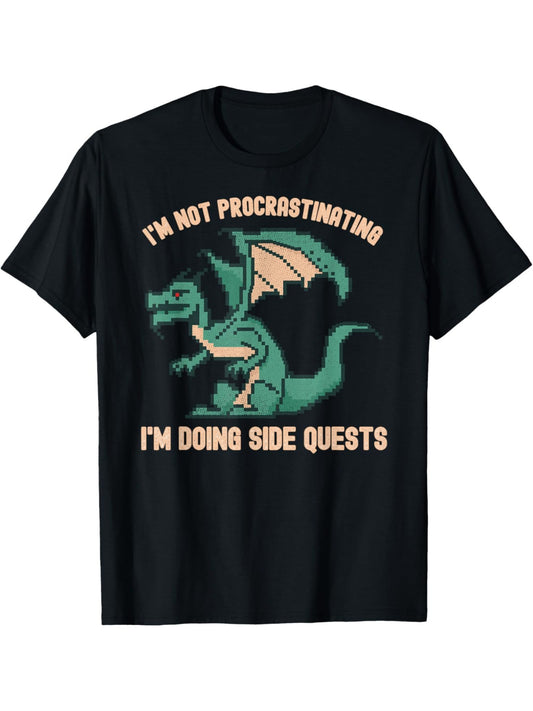 I'm Not Procrastinating I'm Doing Side Quests Retro Trendy Printed T-shirt, Men'S Casual and Comfortable T-shirt Summer, Men'S Short-sleeved Top for Everyday Activities Birthday Gift to Men
