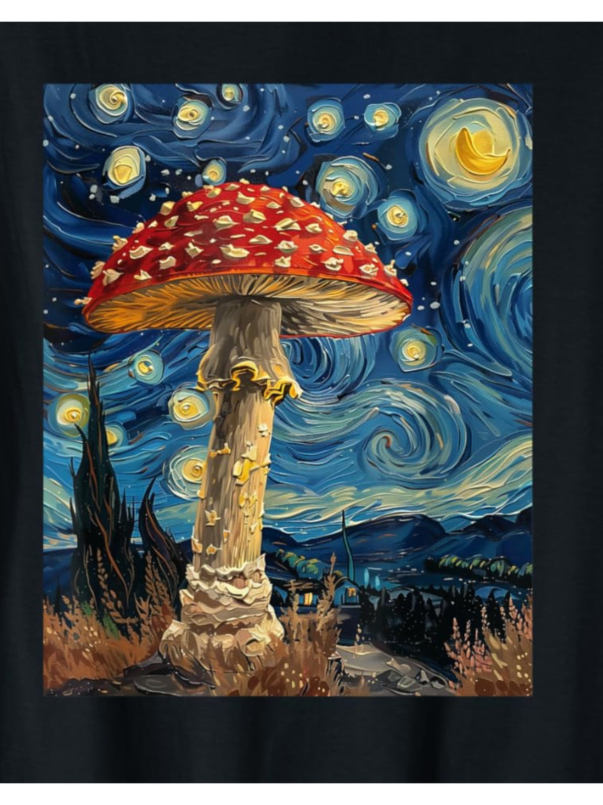 Mushroom - Van Gogh Style - Starry Night Retro Trendy Printed T-shirt, Men'S Casual and Comfortable T-shirt Summer, Men'S Short-sleeved Top for Everyday Activities Birthday Gift to Men