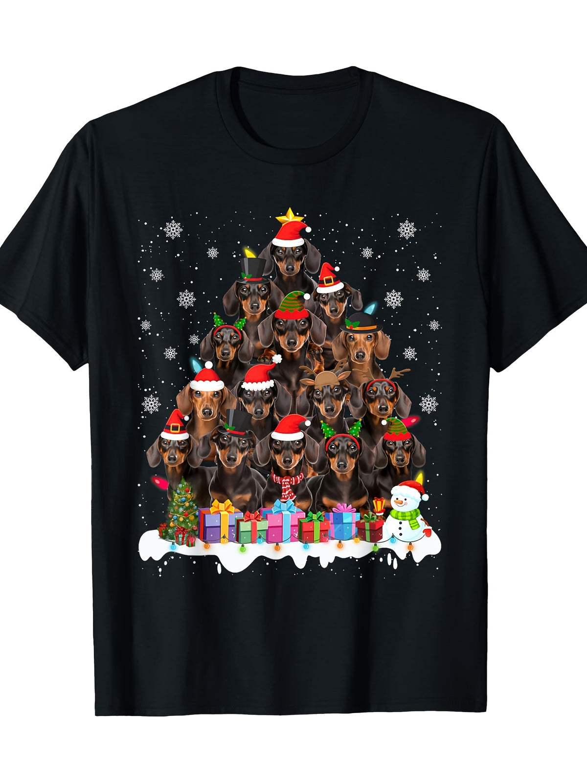 Men'S Christmas T-Shirt, 100% Cotton, Casual Round Neck, Short Sleeve, Regular Fit, Geometric Pattern, Digital Print, Black, for Adult Casual Wear