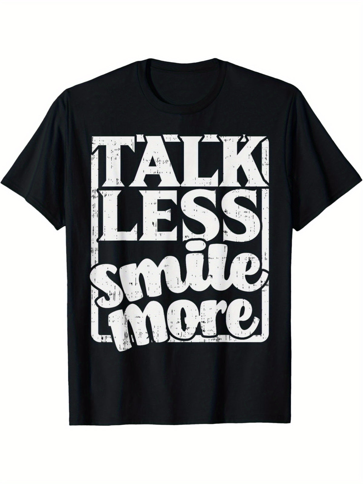 Talk Less Smile More Shirt Positive Quote Inspirational Retro Trendy Printed T-shirt, Men'S Casual and Comfortable T-shirt Summer, Men'S Short-sleeved Top for Everyday Activities Birthday Gift to Men