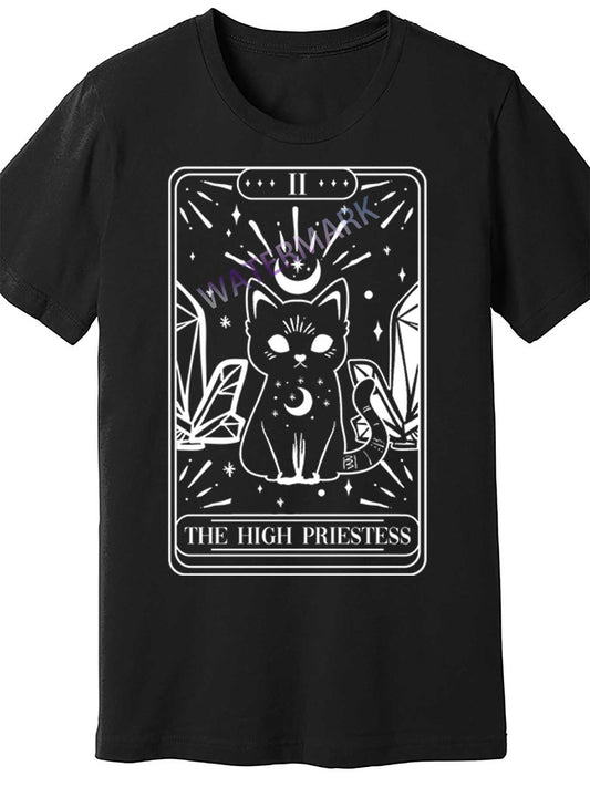 Cat High Priestess Tarot Card Witchy Astrology Gothic Occult Gift 10396 funny Men'S Short Sleeve T-shirt black TT4