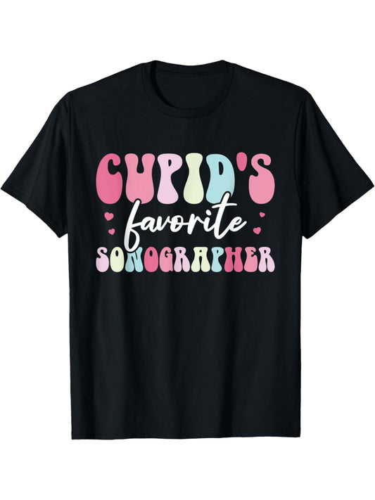 Cupids Favorite Sonographer Funny Saying Retro Trendy Printed T-shirt, Men'S Casual and Comfortable T-shirt Summer, Men'S Short-sleeved Top for Everyday Activities Birthday Gift to Men