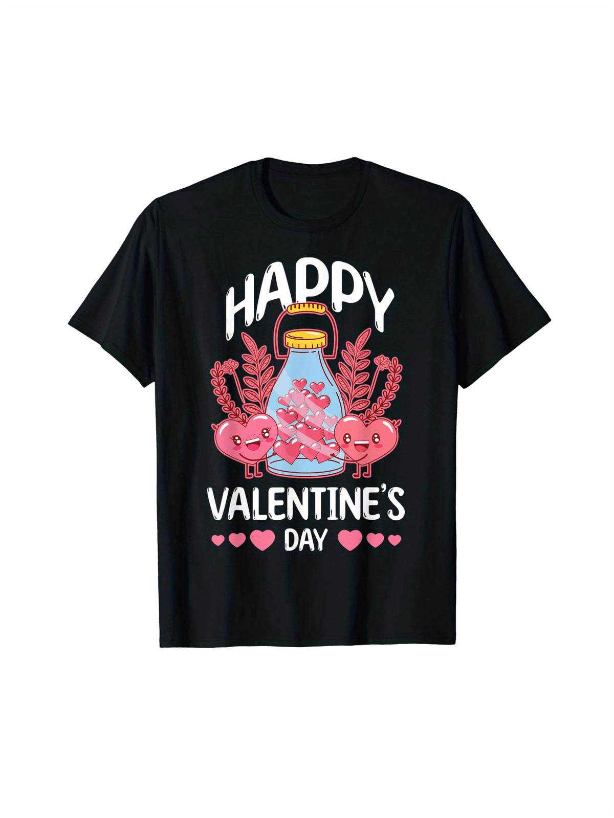 Happy Valentine's Day Graphic T-Shirt – Soft 100% Cotton Casual Tee with Playful Cartoon Print, Perfect Gift for Girlfriend, Boyfriend, Husband, or Wife, Cute T Shirts