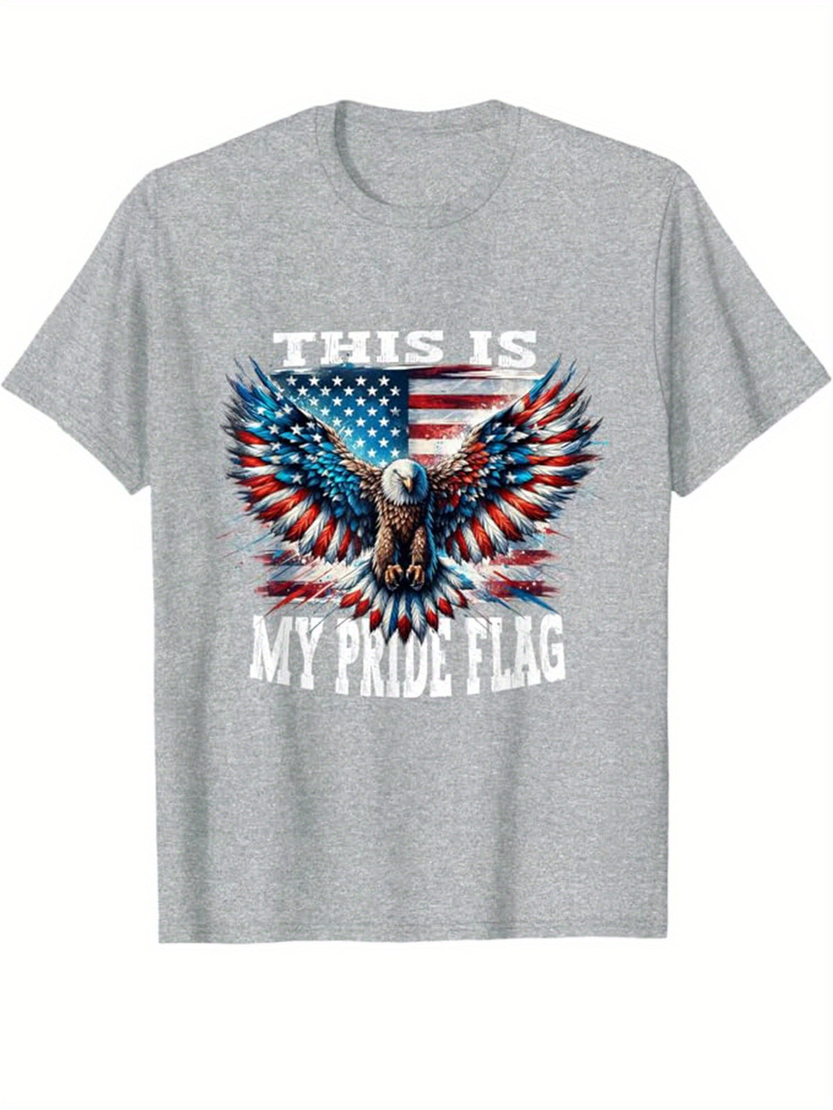 Men's Patriotic American Flag Eagle Graphic Cotton T-Shirt - 4th of July "My Pride Flag" Print, Relaxed Fit Short Sleeve Crew Neck, All-Season Casual Tee, Machine Washable Gift for Men, American Flag Shirt, Medium Elasticity Fabric