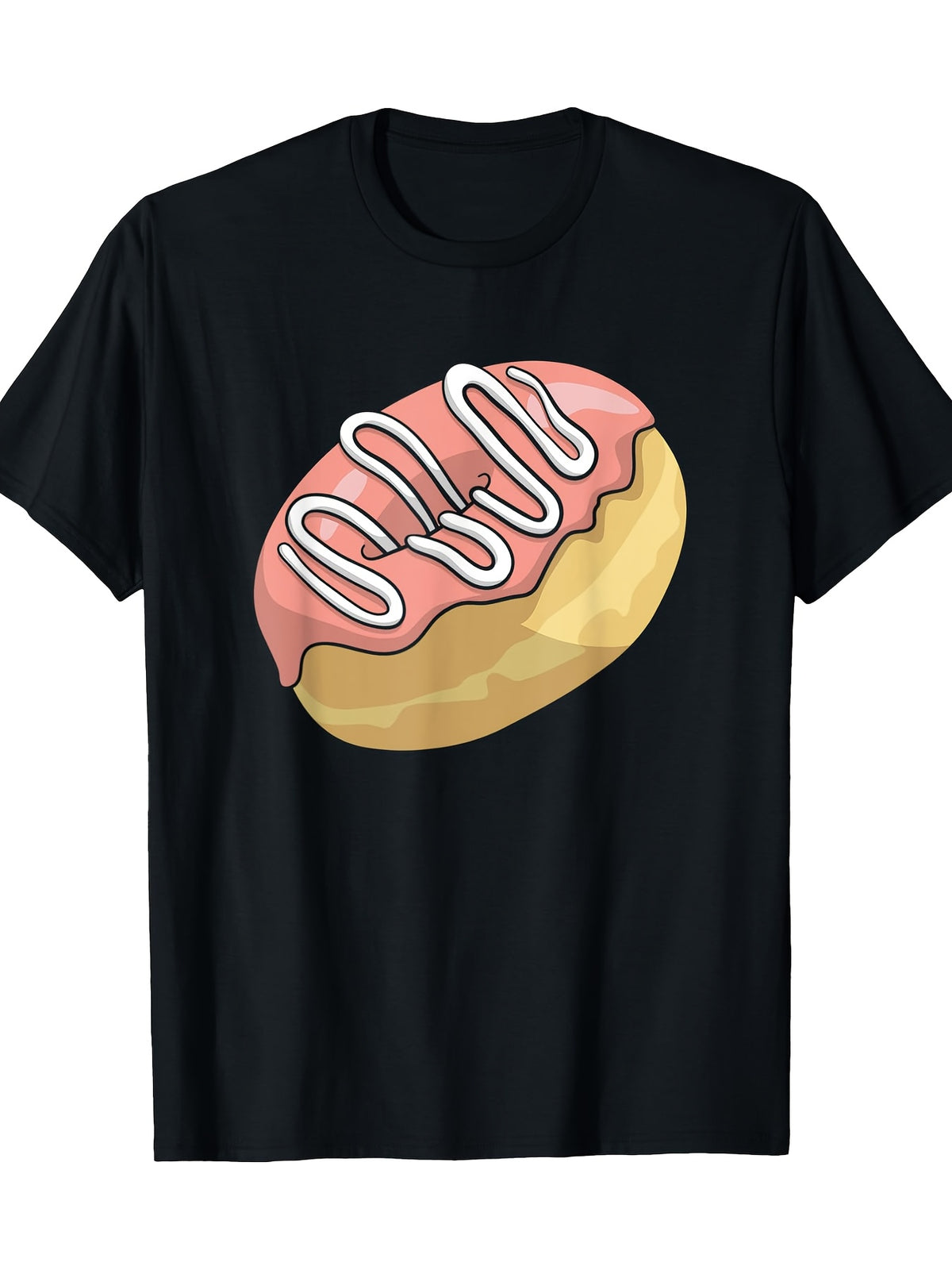 Women's Black Donut Lovers Graphic T-Shirt - Pink Sprinkle Donut Design with 300 Dots, 100% Cotton 180gsm Casual Short Sleeve Round Neck Tee for Casual Attire, Fun Apparel, Playful Print, Breathable Fabric, Printed Top, Fun Style Enthusiasts