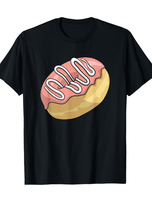 Women's Black Donut Lovers Graphic T-Shirt - Pink Sprinkle Donut Design with 300 Dots, 100% Cotton 180gsm Casual Short Sleeve Round Neck Tee for Casual Attire, Fun Apparel, Playful Print, Breathable Fabric, Printed Top, Fun Style Enthusiasts