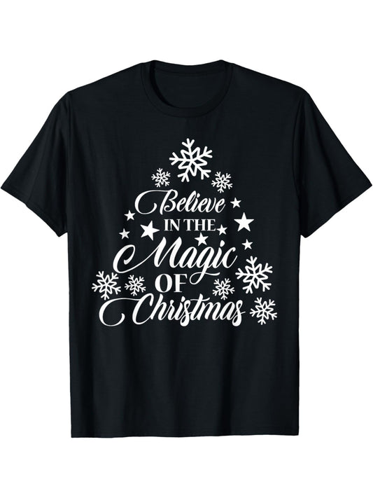 Vintage Christmas Tree Believe in the Magic of Christmas Humor Vintage Printed T-shirt, Men's Casual and Comfortable T-shirt Summer, Men's Short-sleeved Top for Everyday Activities Birthday Gift to Men