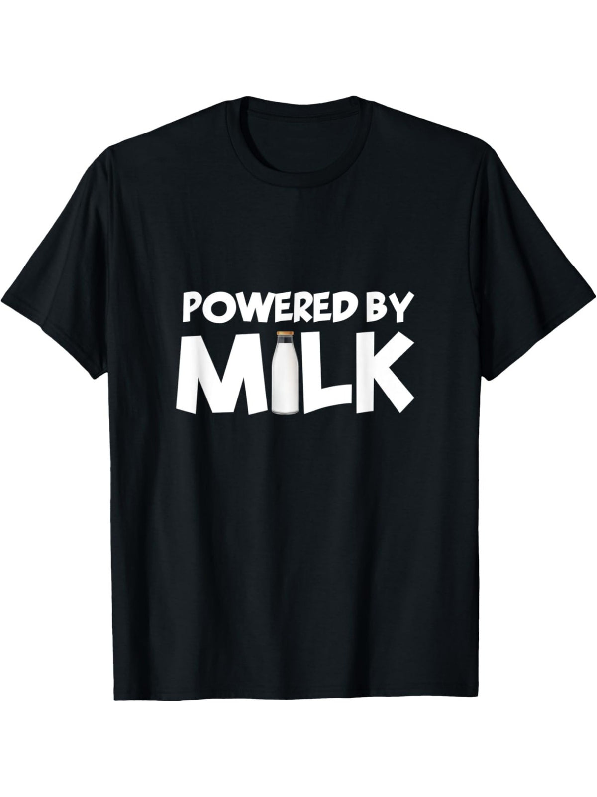 Powered By Milk Humor Vintage Printed T-shirt, Men'S Casual and Comfortable T-shirt Summer, Men'S Short-sleeved Top for Everyday Activities Birthday Gift to Men