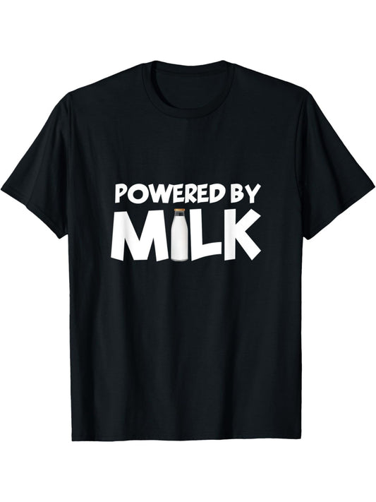Powered By Milk Humor Vintage Printed T-shirt, Men'S Casual and Comfortable T-shirt Summer, Men'S Short-sleeved Top for Everyday Activities Birthday Gift to Men