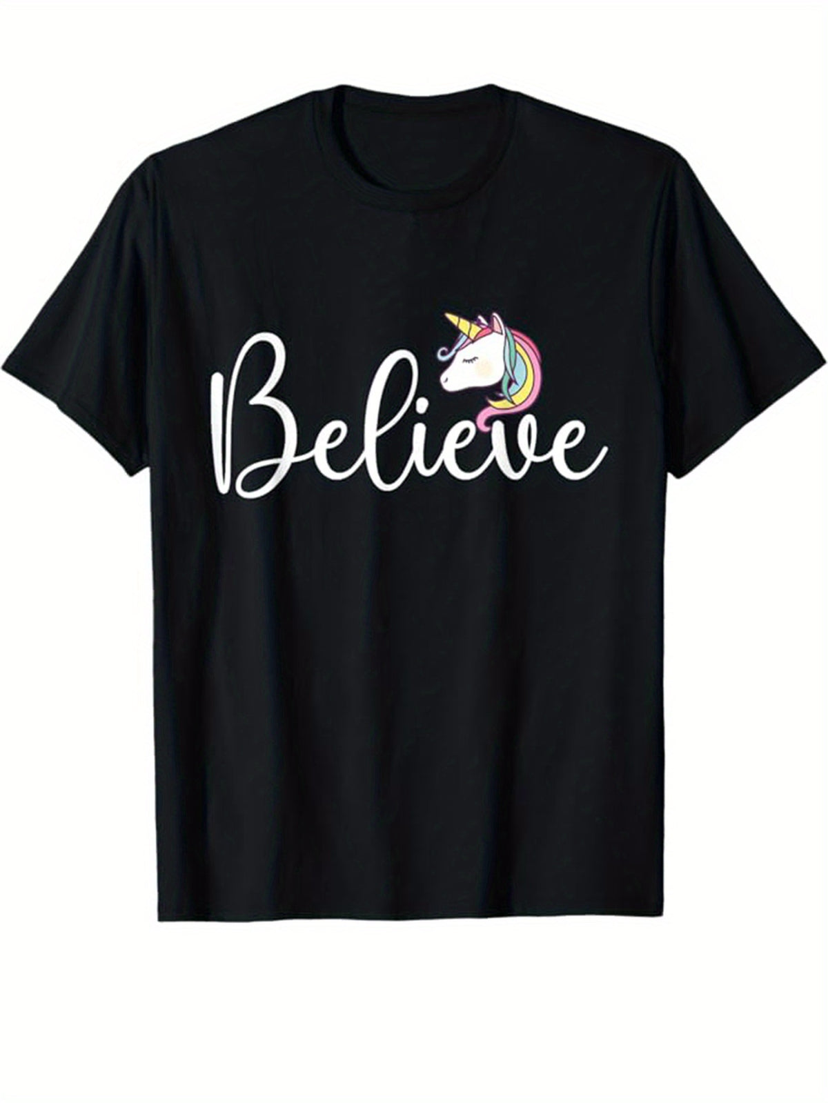 Unicorn Printed, Men's Cotton Graphic T-shirt, Casual Short Sleeve Crew Neck Gamer T-shirt, Men's Tee For Outdoor
