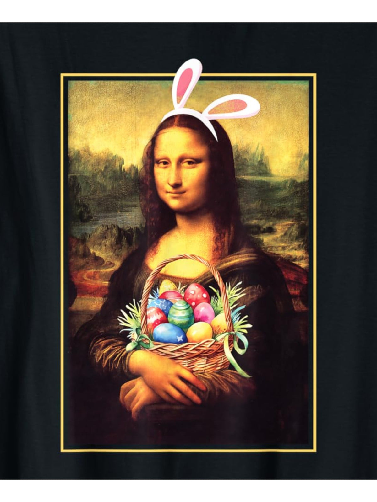 Men's Easter Mona Lisa Bunny Ears Graphic T-Shirt - Vintage Fashion 100% Cotton, Comfortable Crew-Neck, Short Sleeve Tee with Easter Egg Detail - Ideal for Summer Outdoor Activities & Gifting