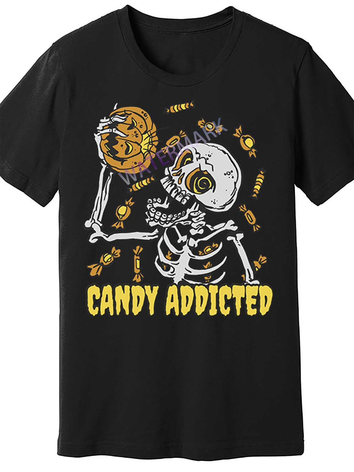 Candy Addicted Skeleton Halloween 32069 funny Men's Short Sleeve T-shirt black TT4