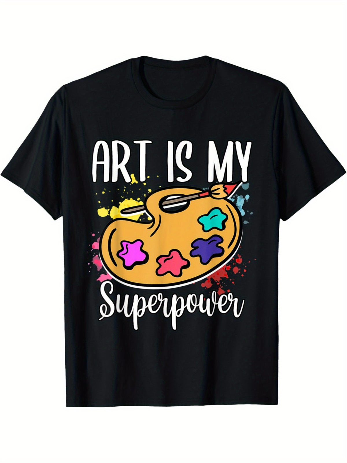 Men's Retro Trendy Printed T-Shirt - Funny Painter 'Painting Is My Superpower' Design, 100% Cotton, Comfortable Short-Sleeved Top for Everyday Activities, Ideal Birthday or Valentine's Day Gift, Art Lover, Summer