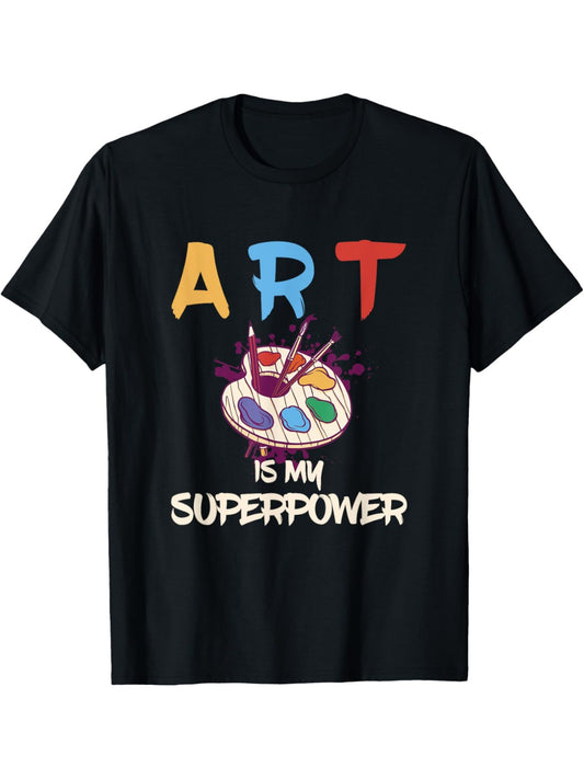 Men's 'Art is My Superpower' Retro Printed T-Shirt - Comfortable Cotton, Short-Sleeved, Round Neck Top for Daily Wear & Special Occasions, Machine Washable, Fun, Birthday & Valentine's Day Gift, Trendy