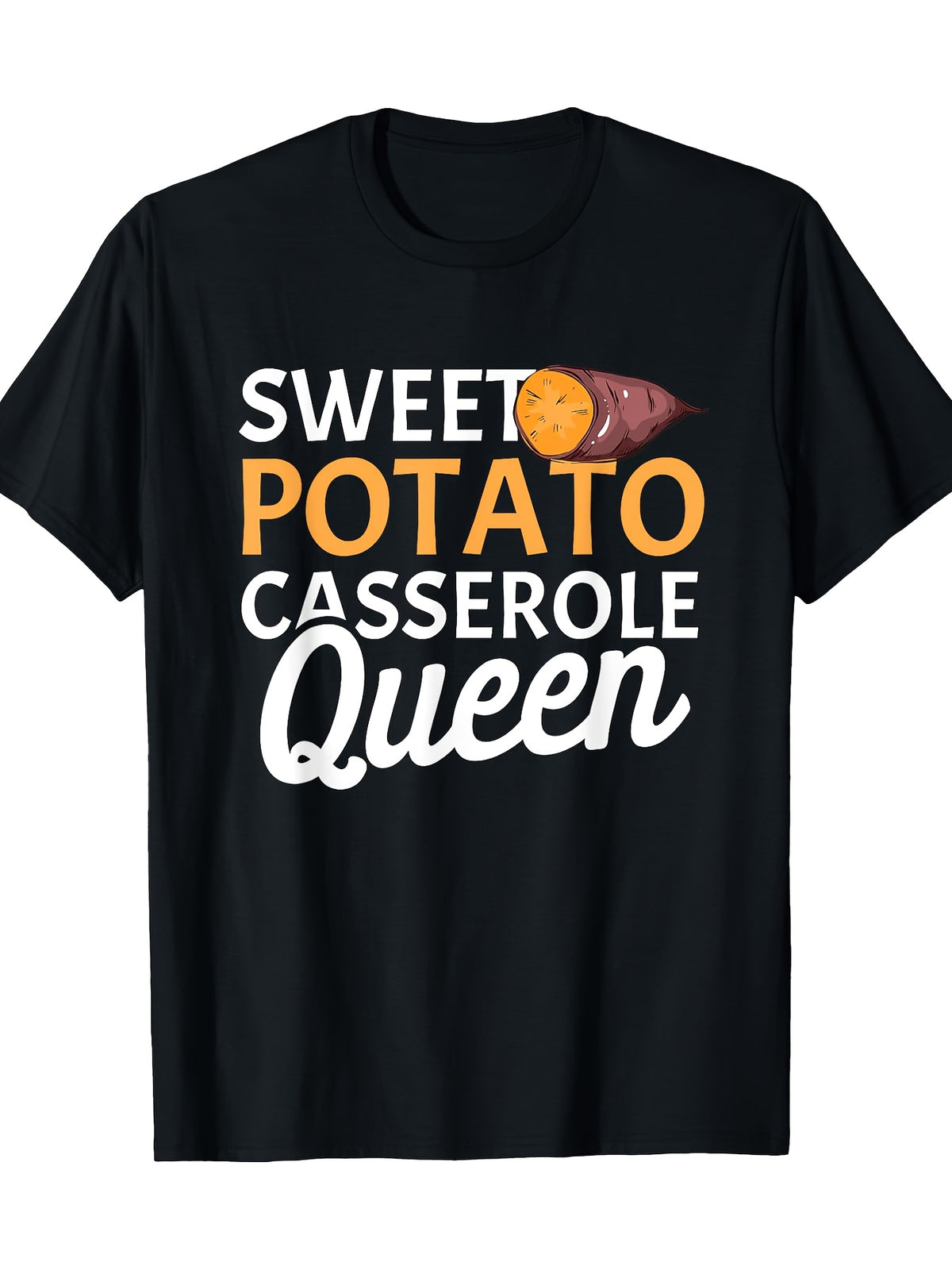 Men's "Sweet Potato Casserole Queen" Graphic T-Shirt - 100% Cotton, Short Sleeve, Crew Neck, Casual Fit, Ideal for Thanksgiving Celebrations